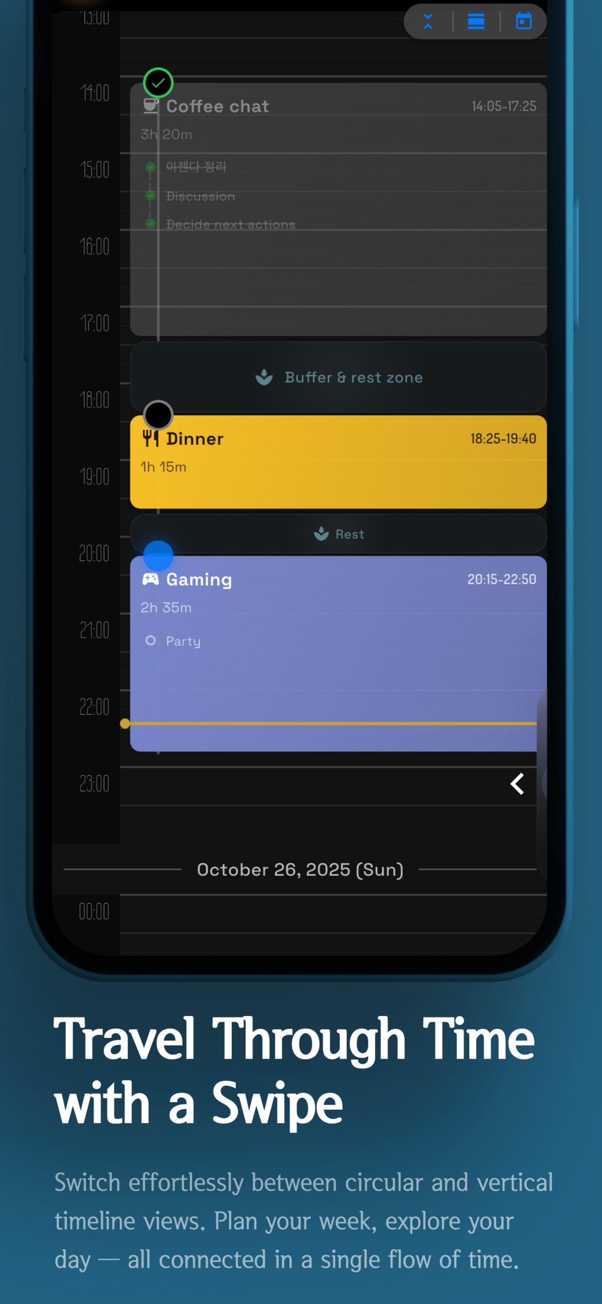 Interactive timeline views - circular and vertical